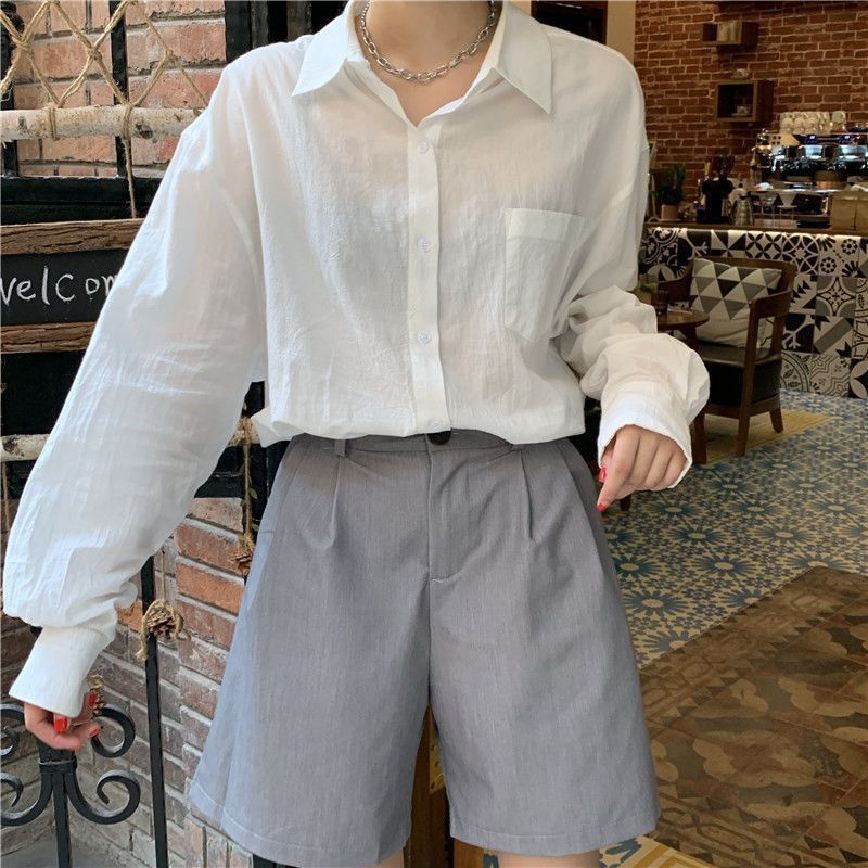 Suit shorts wide-leg pants high waist thin loose five-point pants casual a-line female summer thin section ins