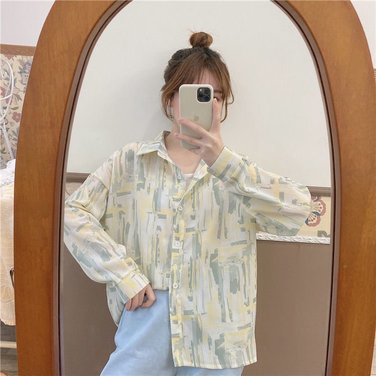格瑞吉奧法式復古暈染襯衫女防曬衣設計感小眾春夏時尚寬鬆襯衣潮