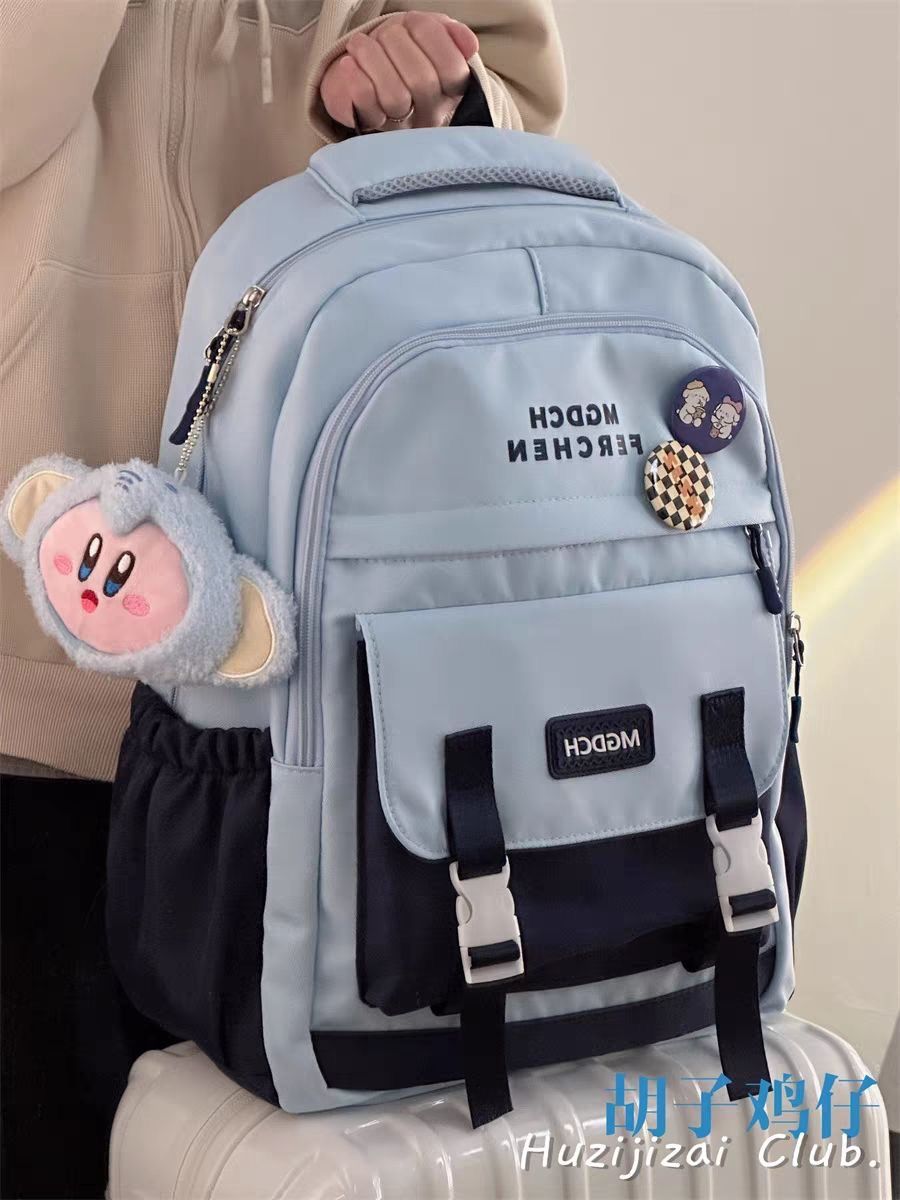 日系工装风书包女韩版高中学生初中生大容量撞色双肩包旅行背包男