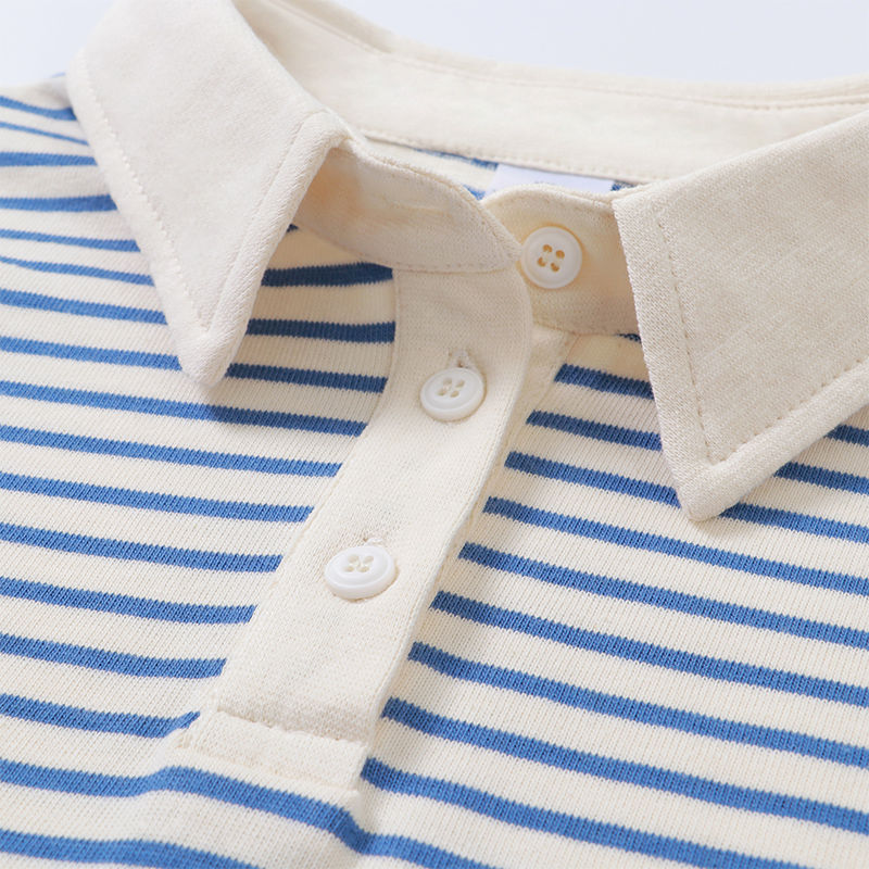 新款复古撞色条纹t恤减龄韩版Polo领短款女装时尚气质纯棉上衣服