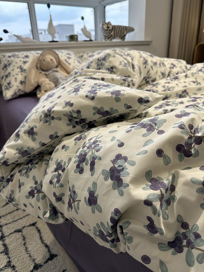 ins紫色蓝莓田园100全棉纯棉床上四件套被套床单笠学生宿舍三件套