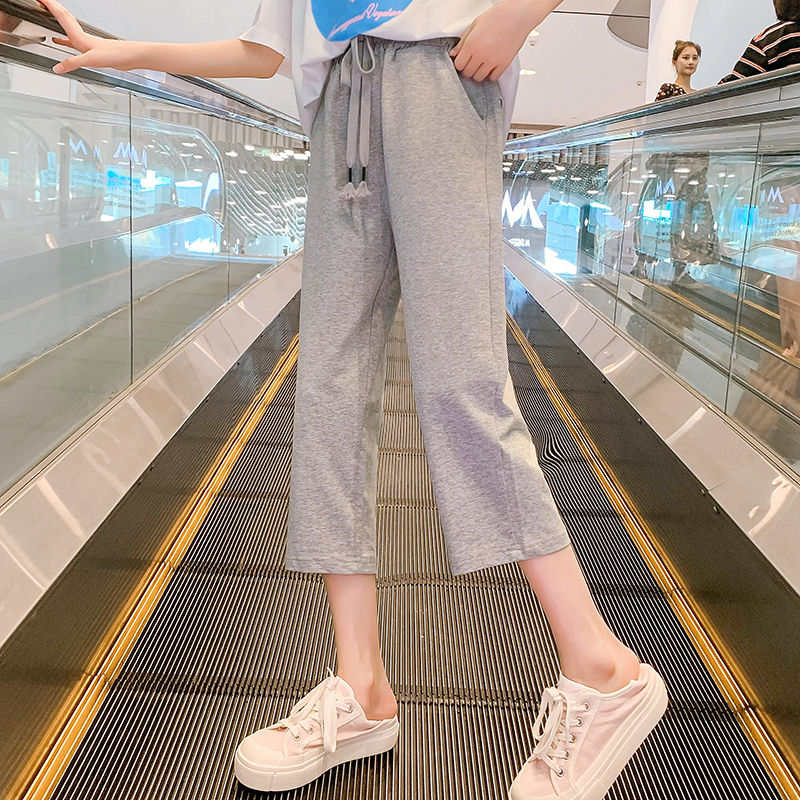 卓詩尼女童闊腿褲七分褲2023夏季新款兒童洋氣純棉衛褲休閒直筒褲