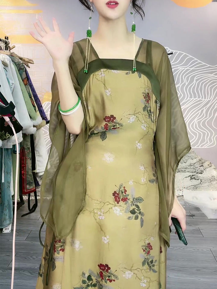 中式古風漢服連衣裙女2023春夏新款文藝復古風寬鬆顯瘦改良漢服裙