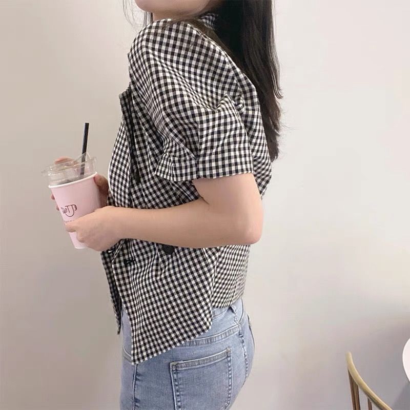 Houndstooth French retro romantic suit jacket  summer thin fashion short ladies casual small suit