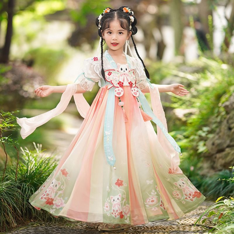 汉服女童夏装短袖连衣裙中国风古装超仙夏季小女孩洋气儿童裙子夏
