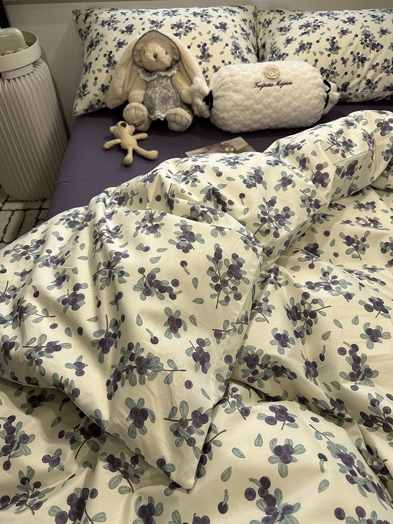 ins紫色蓝莓田园100全棉纯棉床上四件套被套床单笠学生宿舍三件套