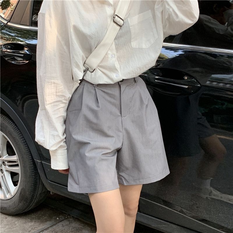 Suit shorts wide-leg pants high waist thin loose five-point pants casual a-line female summer thin section ins