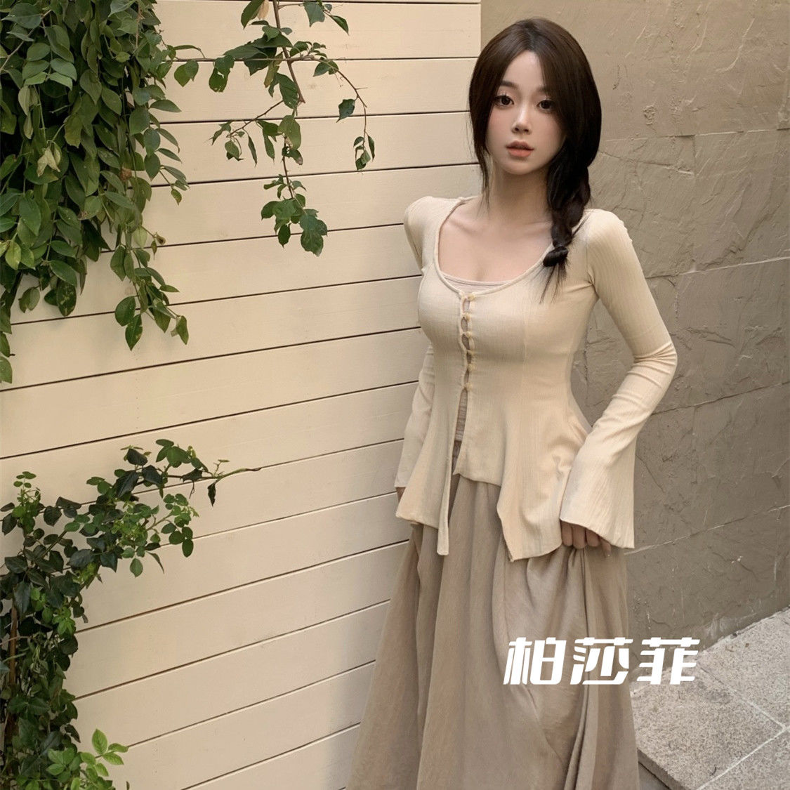 三件套女2023年春季新款法式復古宮廷風開衫吊帶背心高腰半身裙子