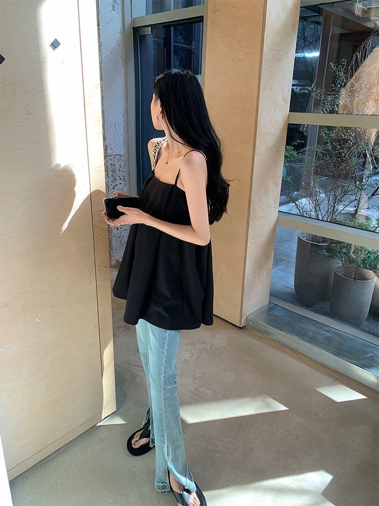 夏季黑色吊帶背心女外穿內搭設計感無袖純欲風打底一字肩小衫上衣
