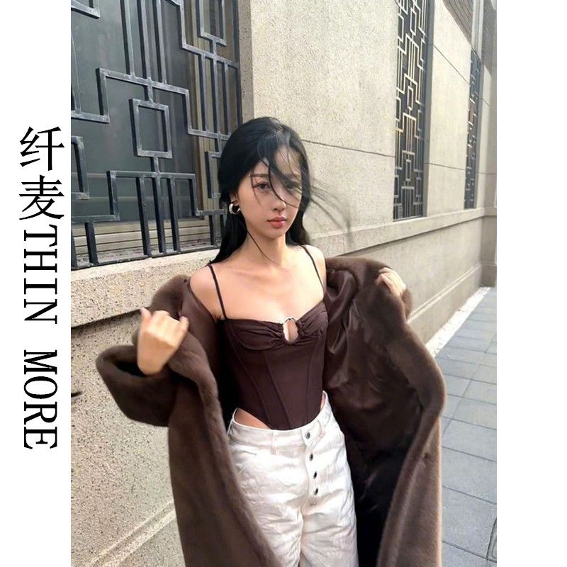 Xianmai THIN MORE Yu Shuxin same style French sweet and spicy style fish bone camisole short top female summer