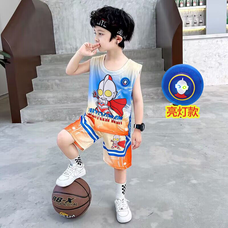 奥特曼衣服男童夏季套装新款洋气儿童薄款背心外穿速干篮球服