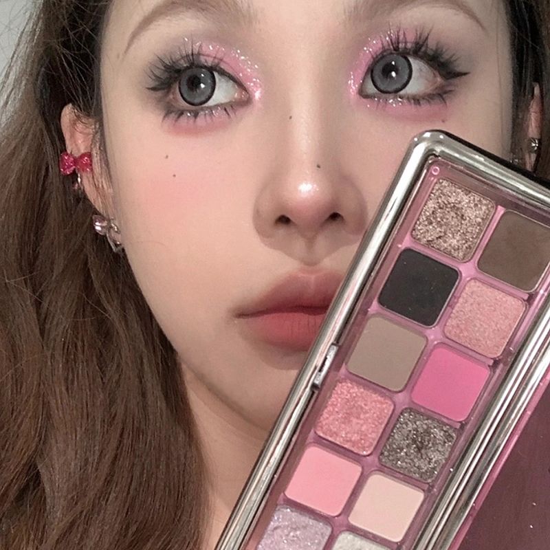 奶醉粉棕煙熏眼影盤2023新款珠光碎鑽狐系眼妝歐美風辣妹眼影截斷
