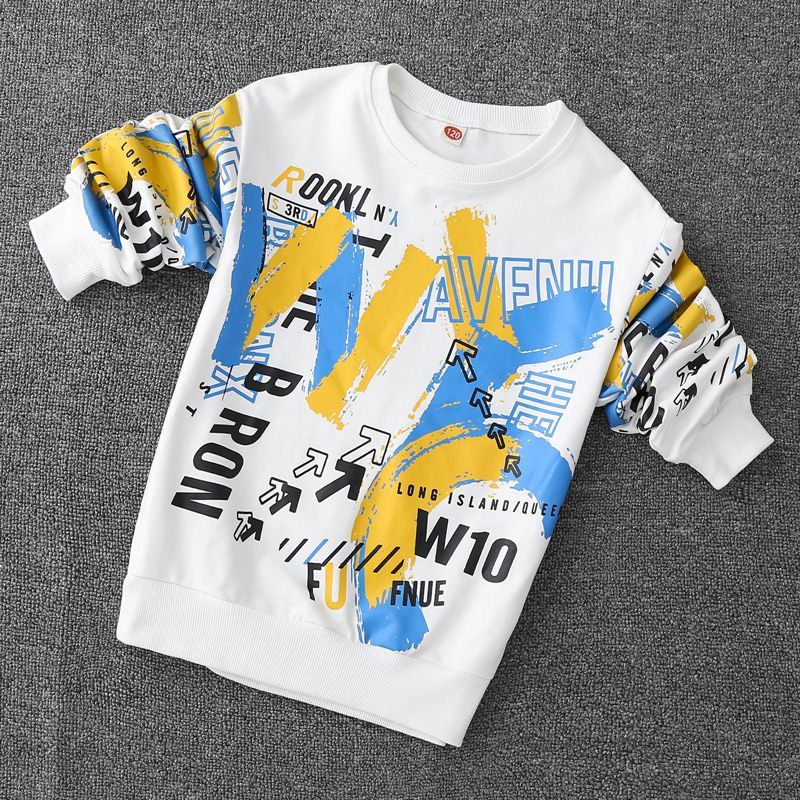 Boys' sweatshirts spring and autumn  new children's long-sleeved T-shirts, medium and large children's loose trendy tops, casual and versatile