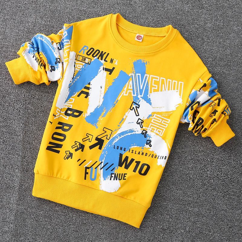 Boys' sweatshirts spring and autumn  new children's long-sleeved T-shirts, medium and large children's loose trendy tops, casual and versatile