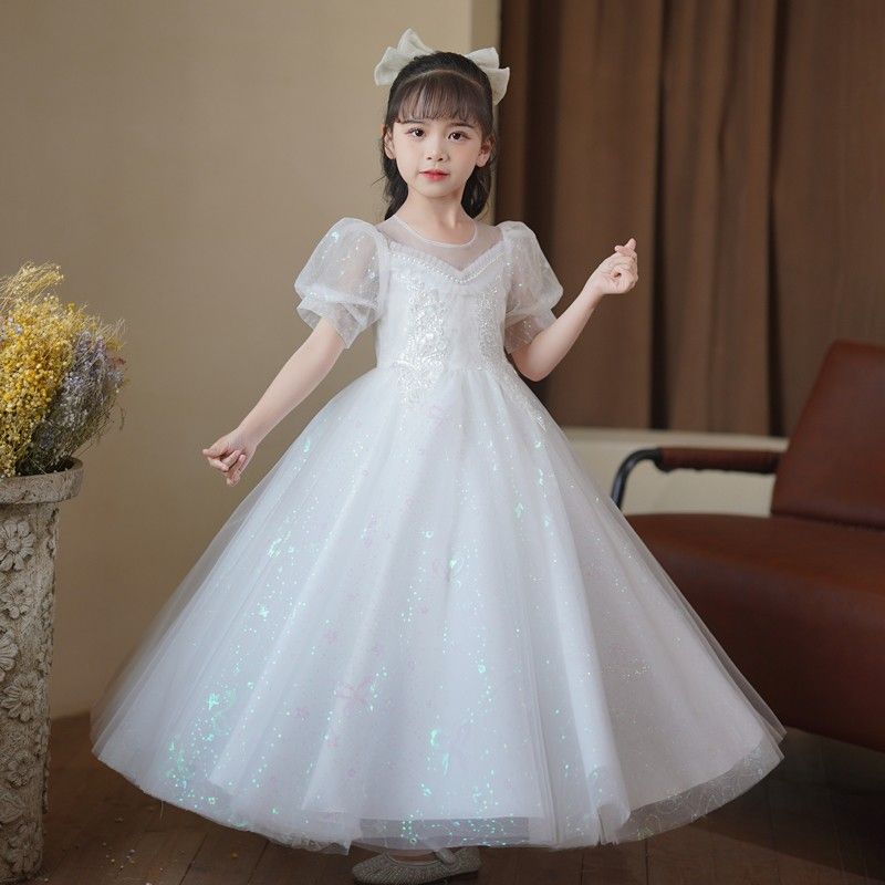 Girls long dress summer dress piano host costume little girl foreign style princess dress flower girl wedding dress tutu skirt