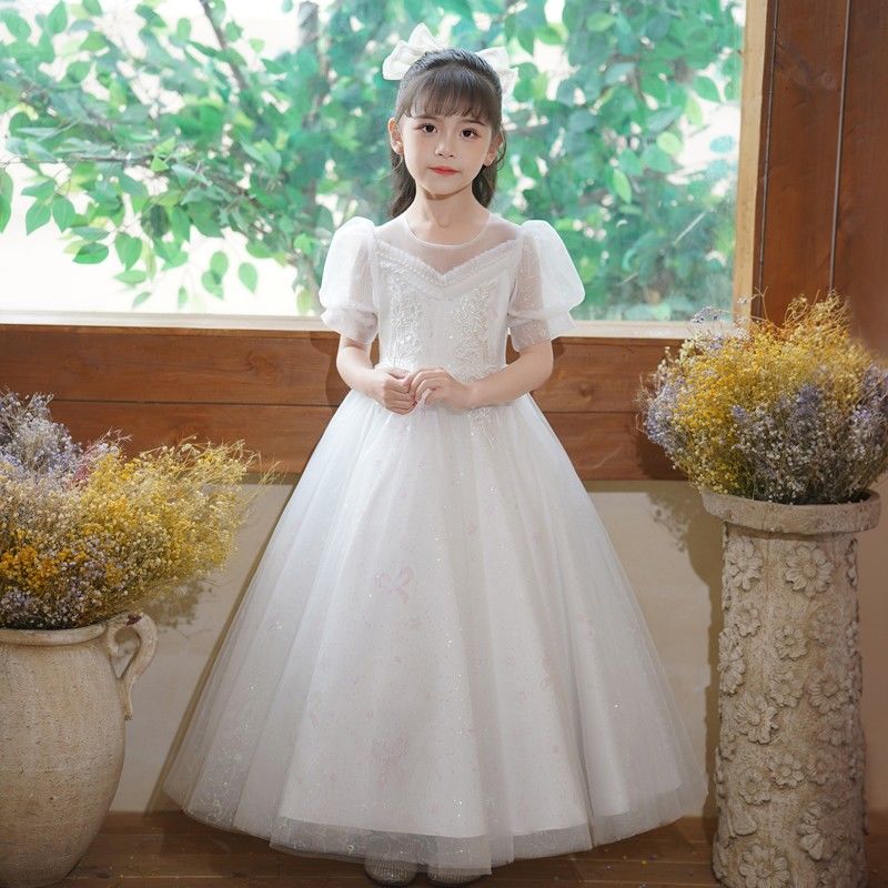 女童禮服裙洋氣公主婚禮花童婚紗裙兒童主持人走秀生日鋼琴演出服