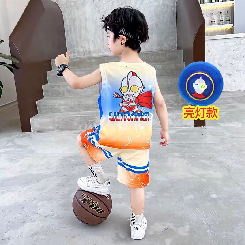 奥特曼衣服男童夏季套装新款洋气儿童薄款背心外穿速干篮球服