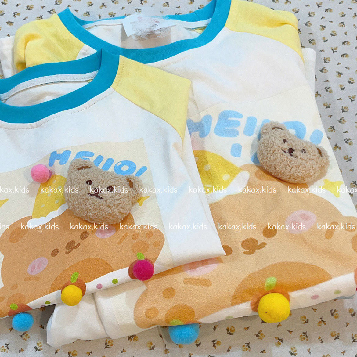 Girls summer ins new female treasure half-sleeved casual all-match T-shirt three-dimensional bear short-sleeved hit color candy color top
