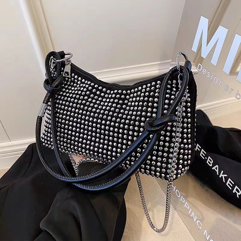 鑲鑽包包女2023新款潮時尚高級質感洋氣單肩包亮鑽小眾百搭斜挎包