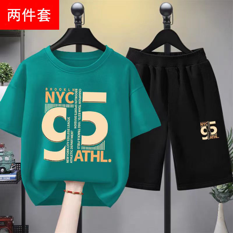童裝男童夏裝套裝2023新款男孩衣服兒童短袖t恤中大童運動兩件套