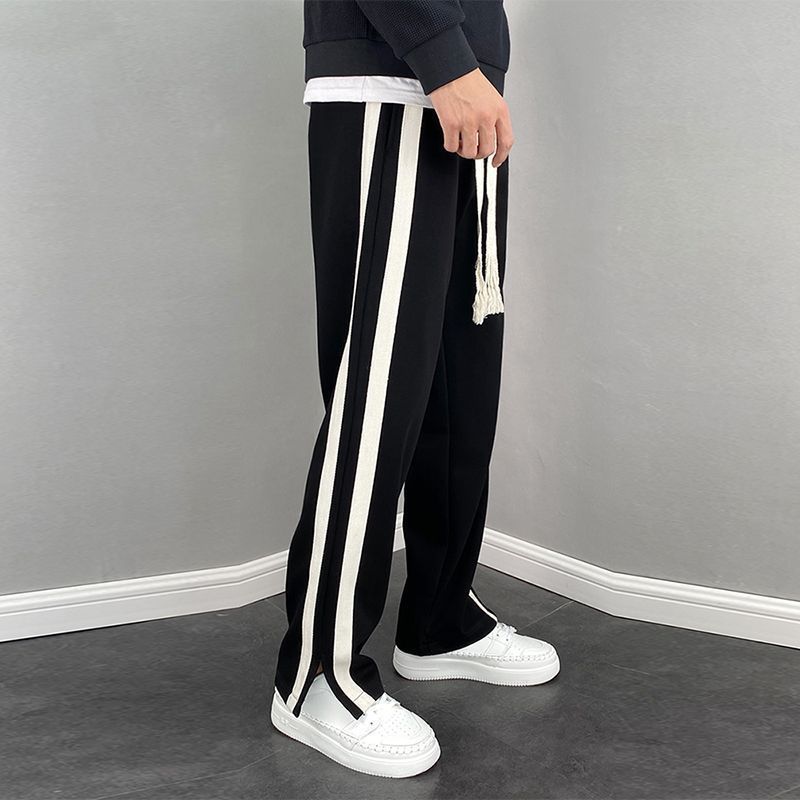 Trousers men's spring and summer new Hong Kong style slit wide-leg casual pants trendy brand sports pants straight-leg pants mopping pants pants