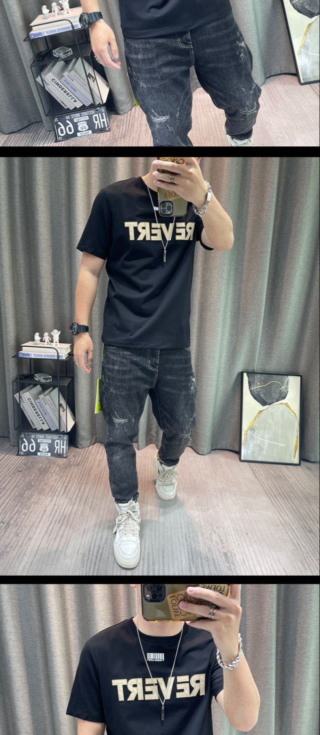 Kurzarm-T-Shirt für Herren, Sommer 2023, neues Oberteil mit Buchstabendruck, vielseitiges T-Shirt aus reiner Baumwolle, High-End-Oberteil_voghion.com