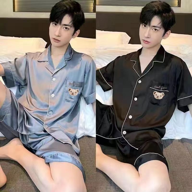 買一送一夏季男士冰絲短袖短褲睡衣套裝加大碼加肥寬鬆休閒家居服