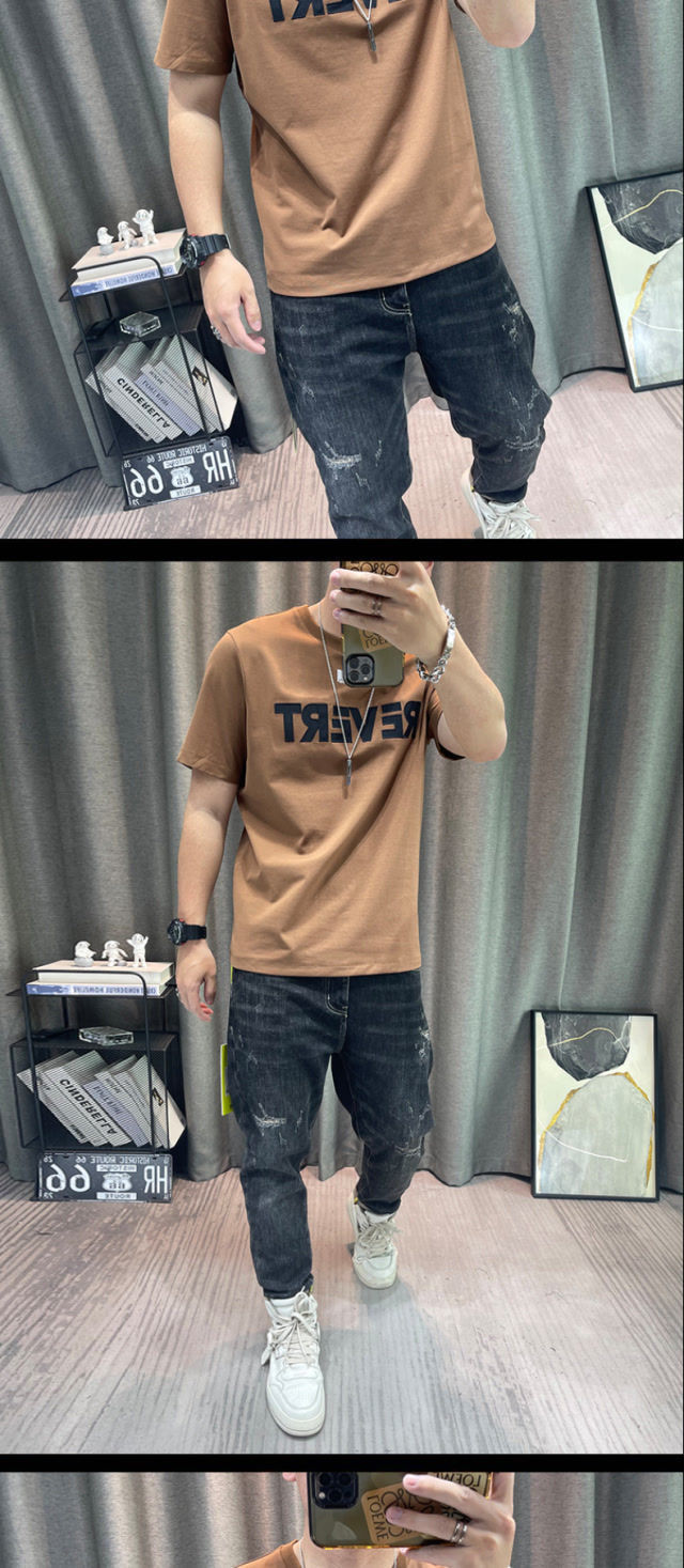 Kurzarm-T-Shirt für Herren, Sommer 2023, neues Oberteil mit Buchstabendruck, vielseitiges T-Shirt aus reiner Baumwolle, High-End-Oberteil_voghion.com