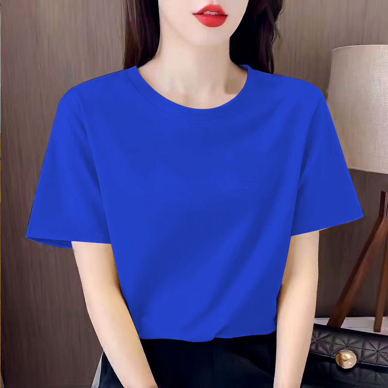 优质棉t恤女宽松新款夏季设计感时尚体恤短袖蓝色上衣ins潮