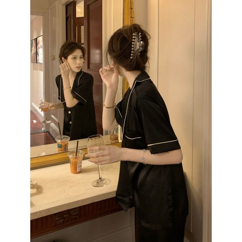 睡衣女夏款冰絲短袖長褲仿真絲綢夏天高級感網紅風兩件套裝家居服