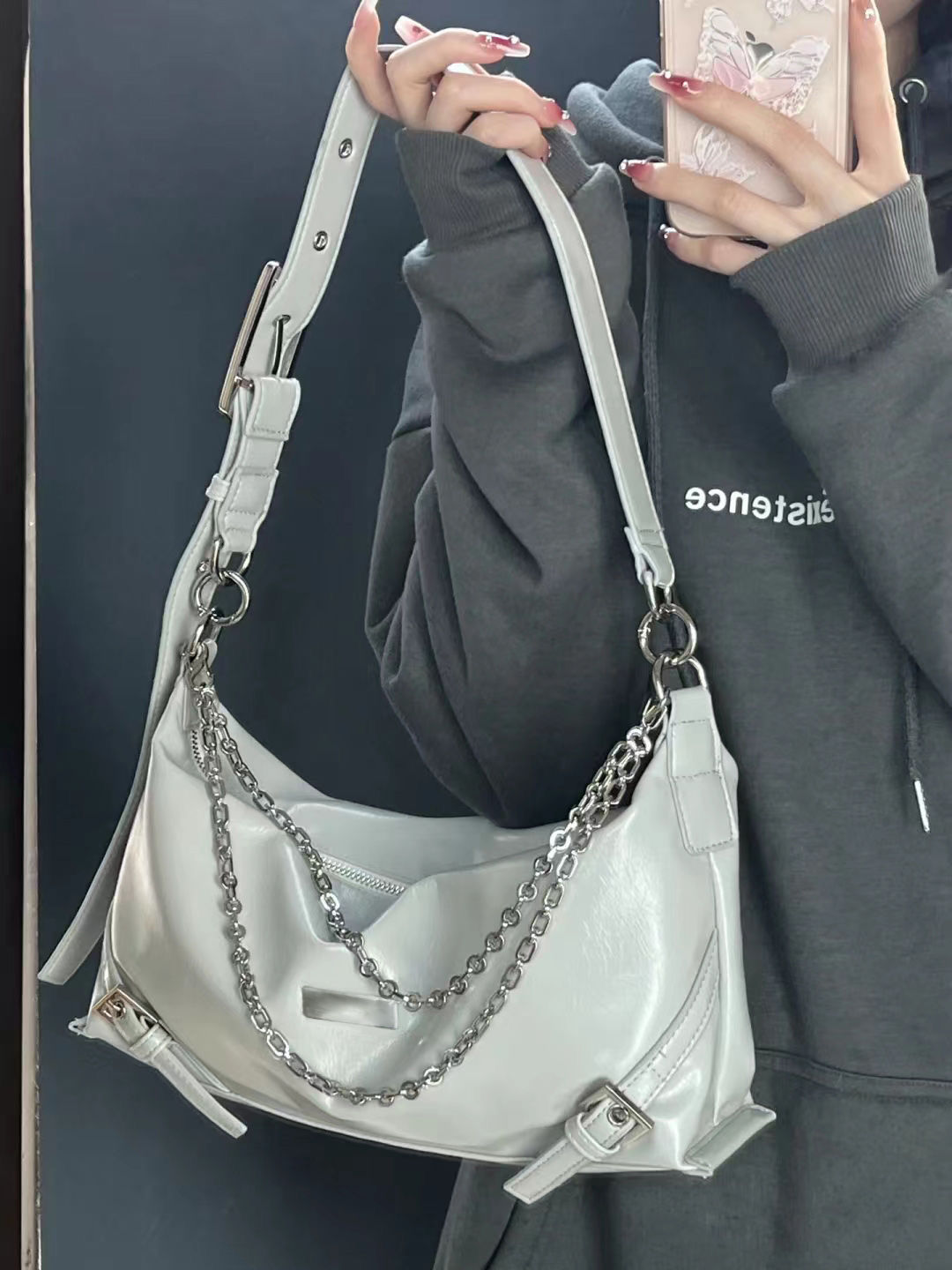 鏈條腋下包y2k辣妹甜酷復古女士軟皮包包高級小眾通勤單肩斜挎包