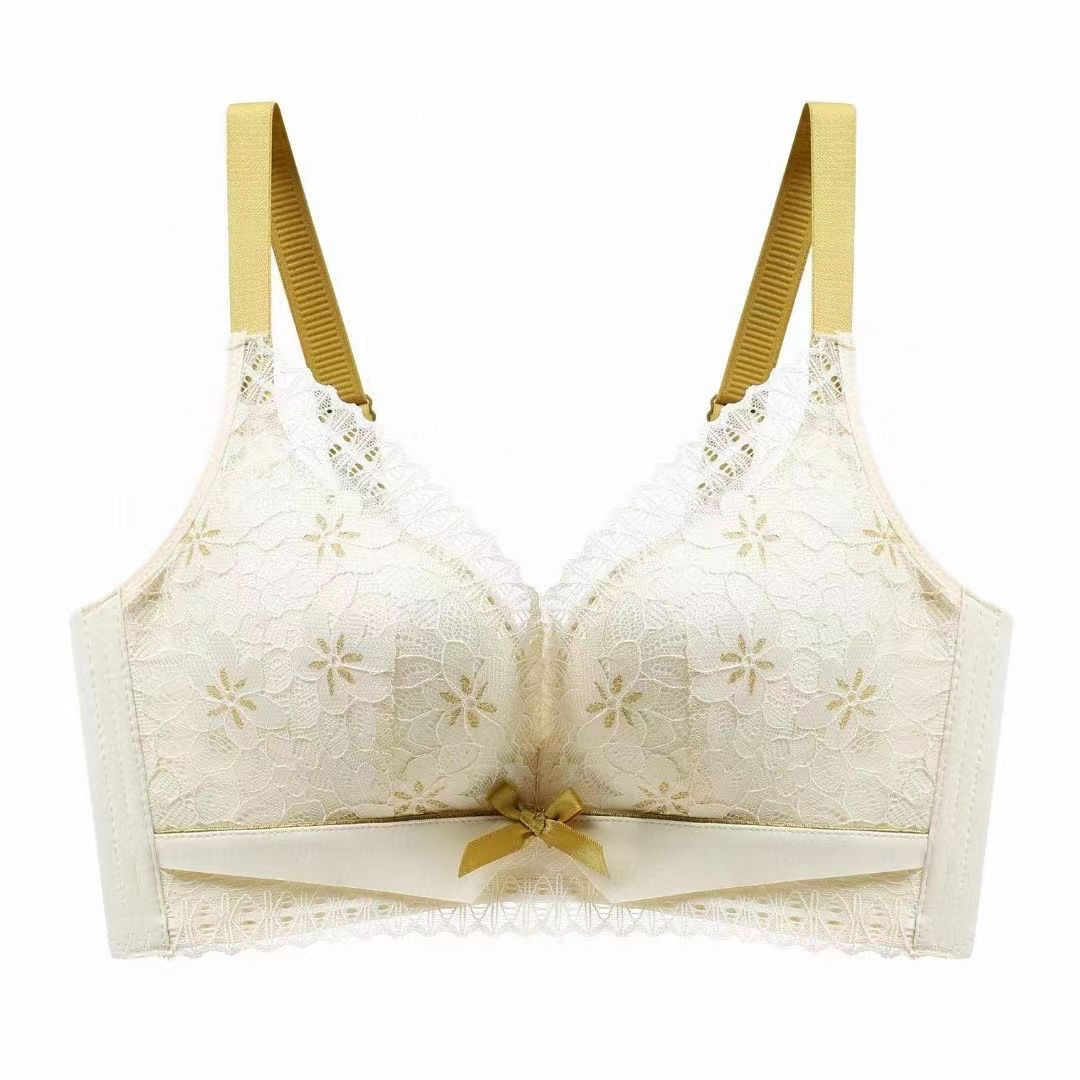 Embroidered underwear women's small breasts gather no steel ring to receive breasts anti-sagging lace bra set adjustable bra