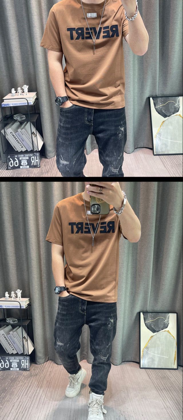 Kurzarm-T-Shirt für Herren, Sommer 2023, neues Oberteil mit Buchstabendruck, vielseitiges T-Shirt aus reiner Baumwolle, High-End-Oberteil_voghion.com