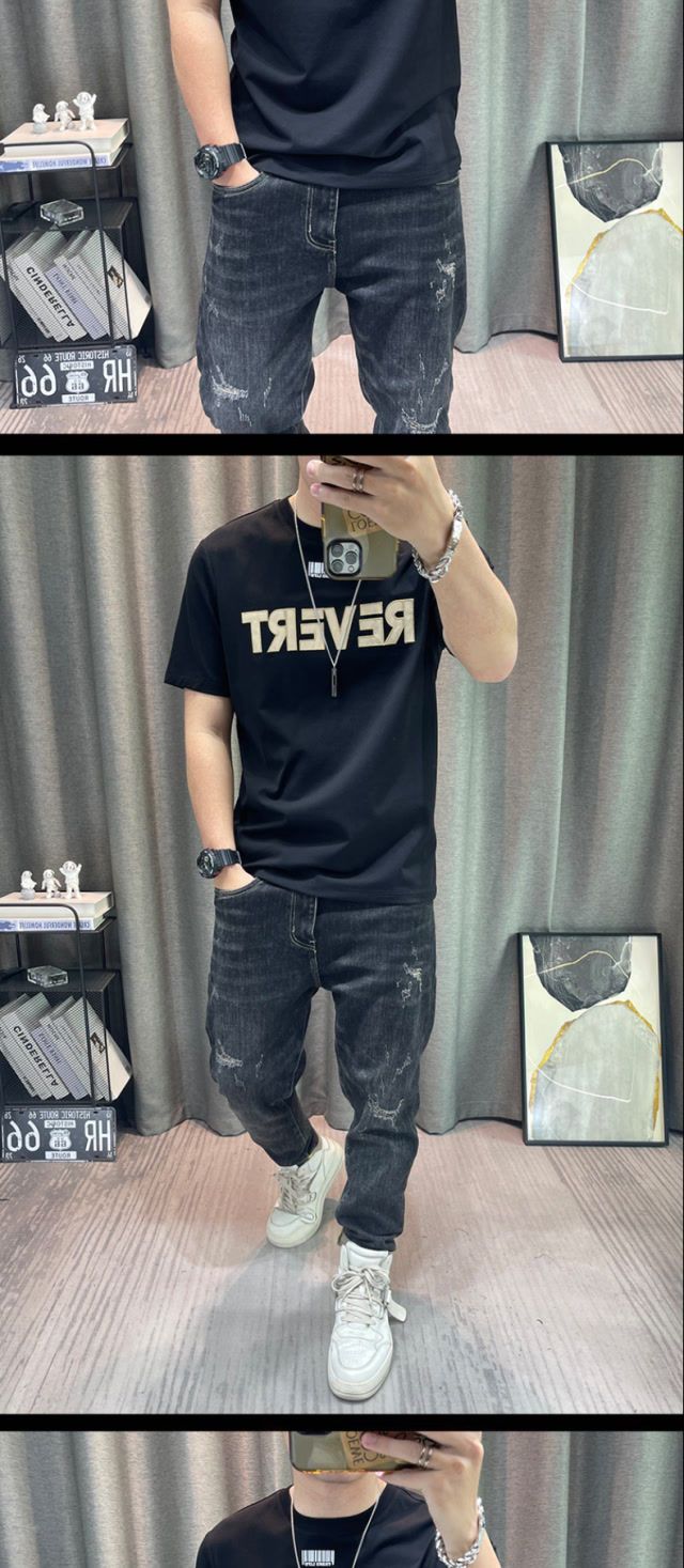 Kurzarm-T-Shirt für Herren, Sommer 2023, neues Oberteil mit Buchstabendruck, vielseitiges T-Shirt aus reiner Baumwolle, High-End-Oberteil_voghion.com