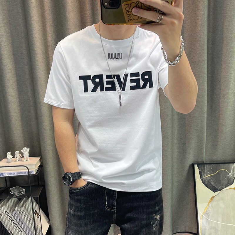 Kurzarm-T-Shirt für Herren, Sommer 2023, neues Oberteil mit Buchstabendruck, vielseitiges T-Shirt aus reiner Baumwolle, High-End-Oberteil_voghion.com
