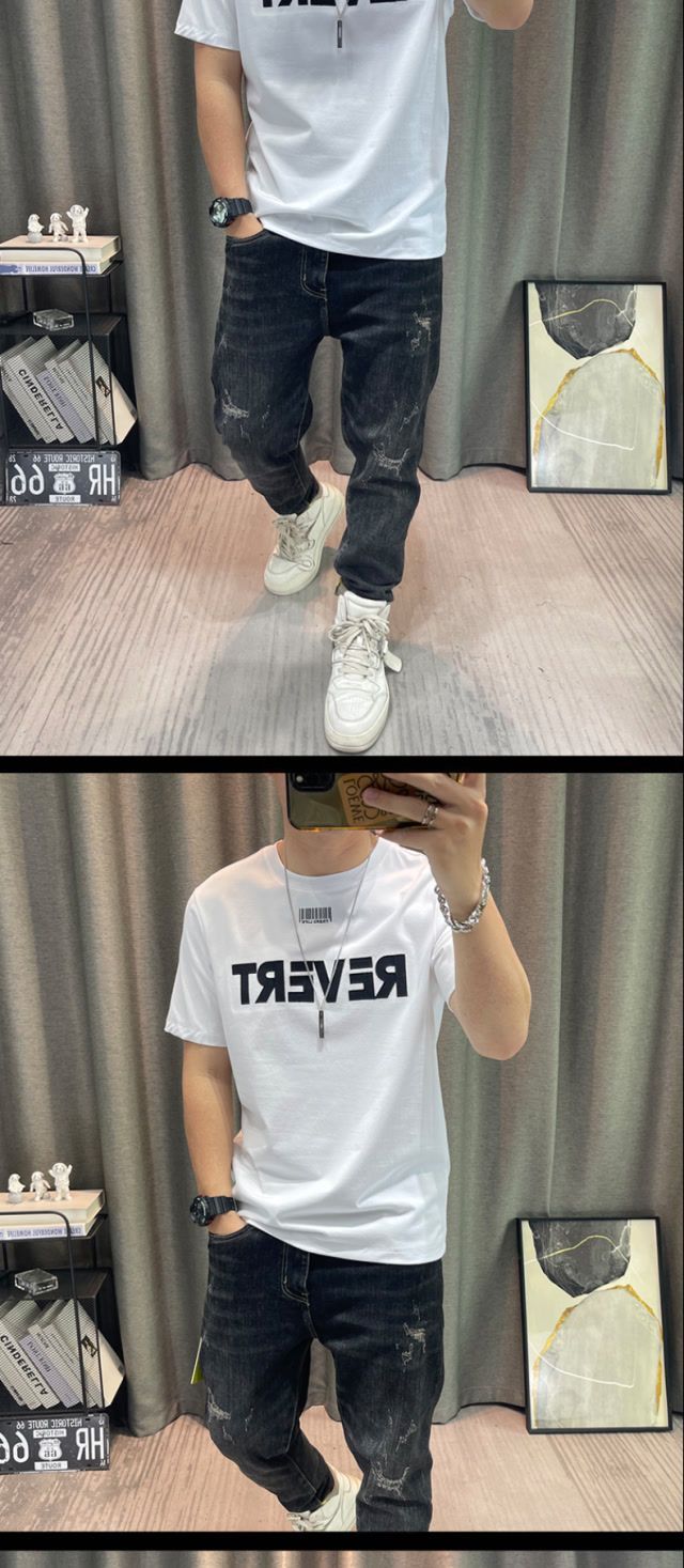 Kurzarm-T-Shirt für Herren, Sommer 2023, neues Oberteil mit Buchstabendruck, vielseitiges T-Shirt aus reiner Baumwolle, High-End-Oberteil_voghion.com