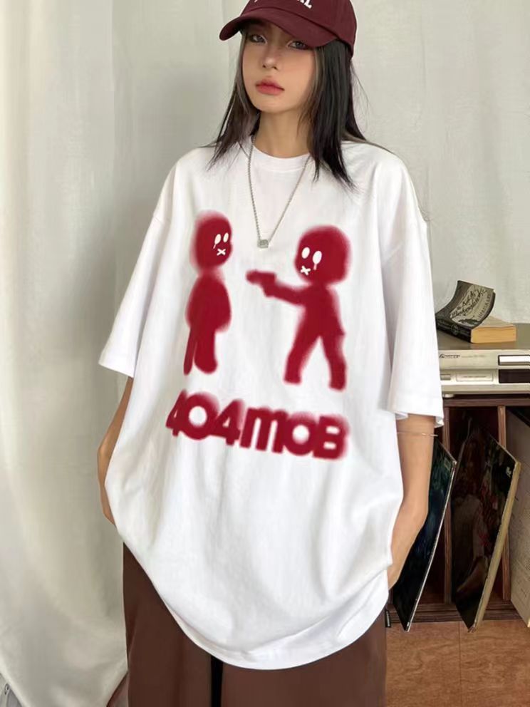 100% cotton new style American street funny villain fuzzy hip-hop short-sleeved t-shirt female loose couple top summer