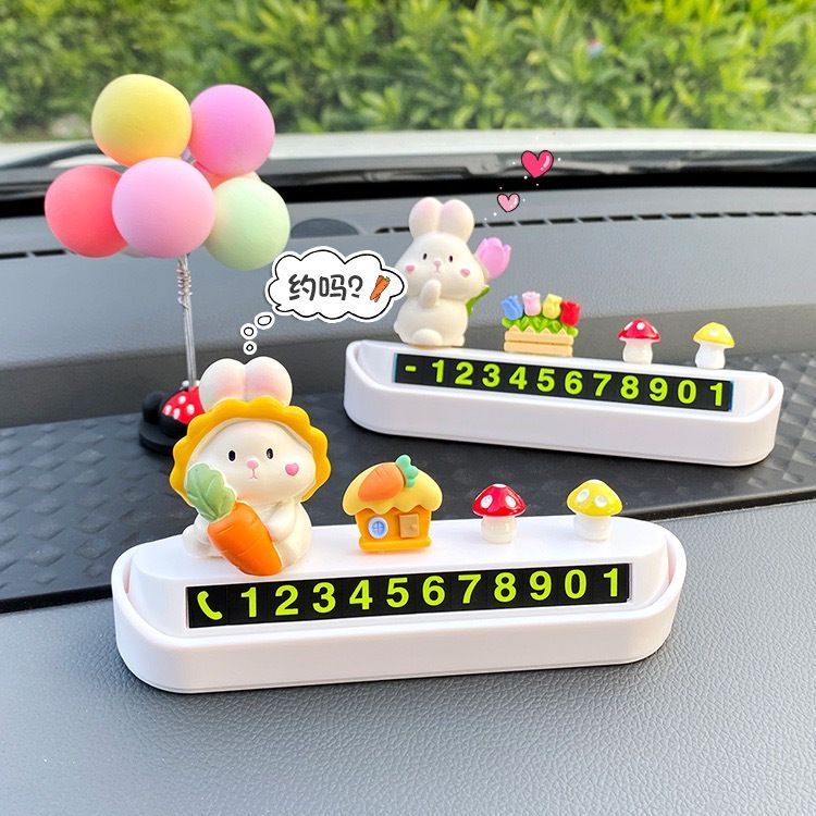 Car Temporary Parking Phone Plate New Bunny Car Creative Car Ornaments Decoration Moving Car Number Plate