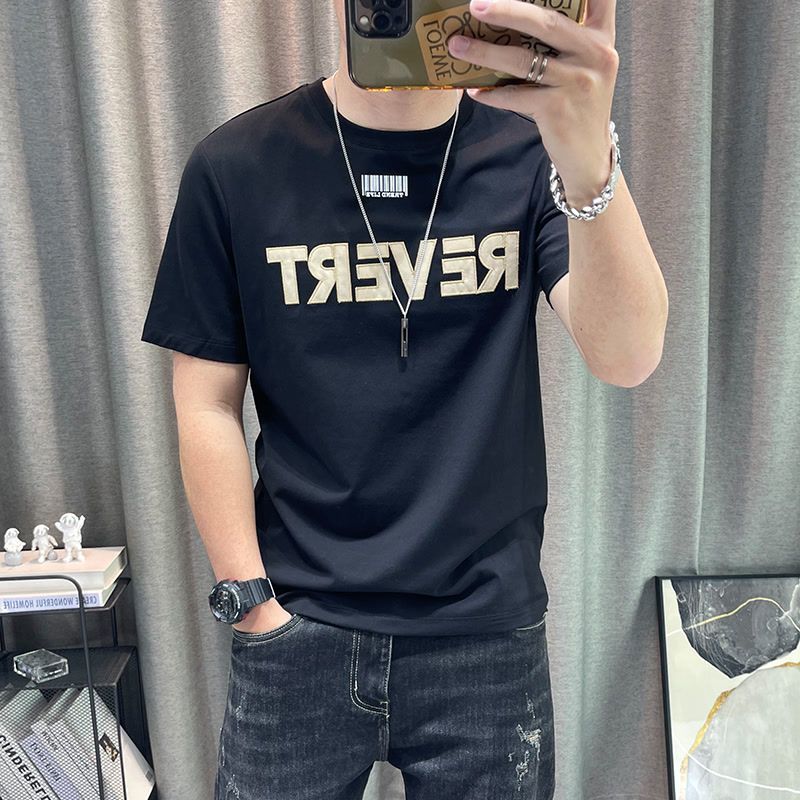Kurzarm-T-Shirt für Herren, Sommer 2023, neues Oberteil mit Buchstabendruck, vielseitiges T-Shirt aus reiner Baumwolle, High-End-Oberteil_voghion.com