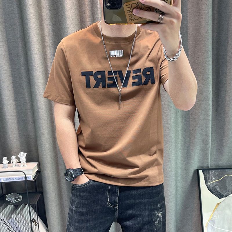 Kurzarm-T-Shirt für Herren, Sommer 2023, neues Oberteil mit Buchstabendruck, vielseitiges T-Shirt aus reiner Baumwolle, High-End-Oberteil_voghion.com