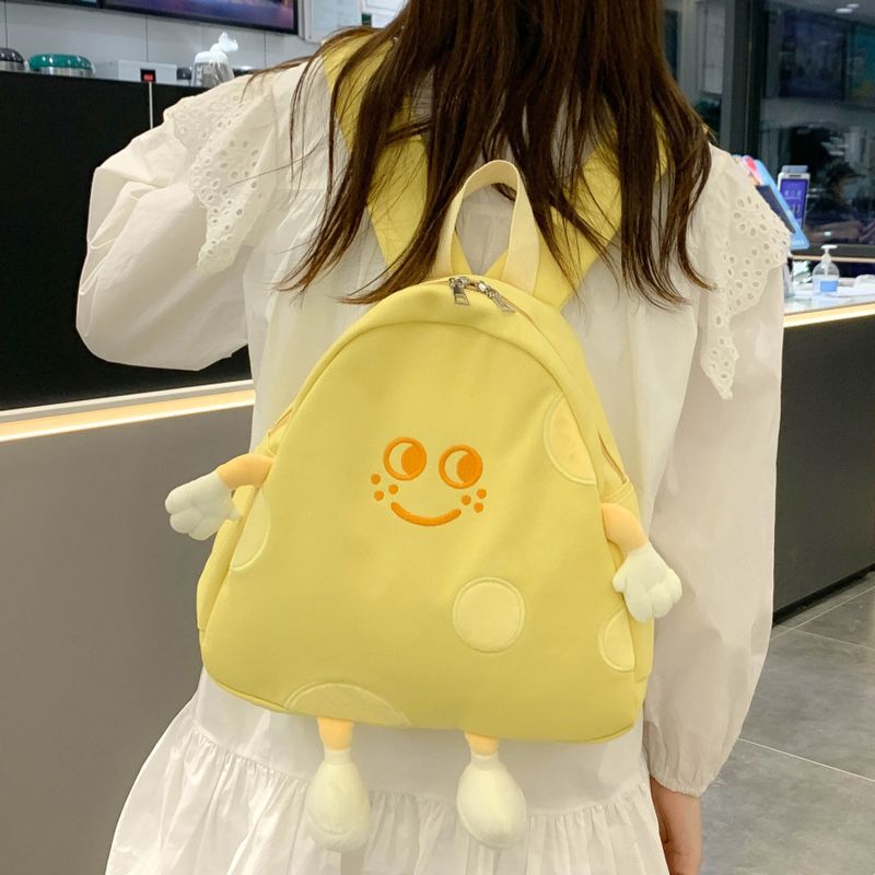 Xiaohongshu New Cute Cheese Canvas Backpack Female Cartoon Campus Backpack Japanese Soft Girl Student School Bag