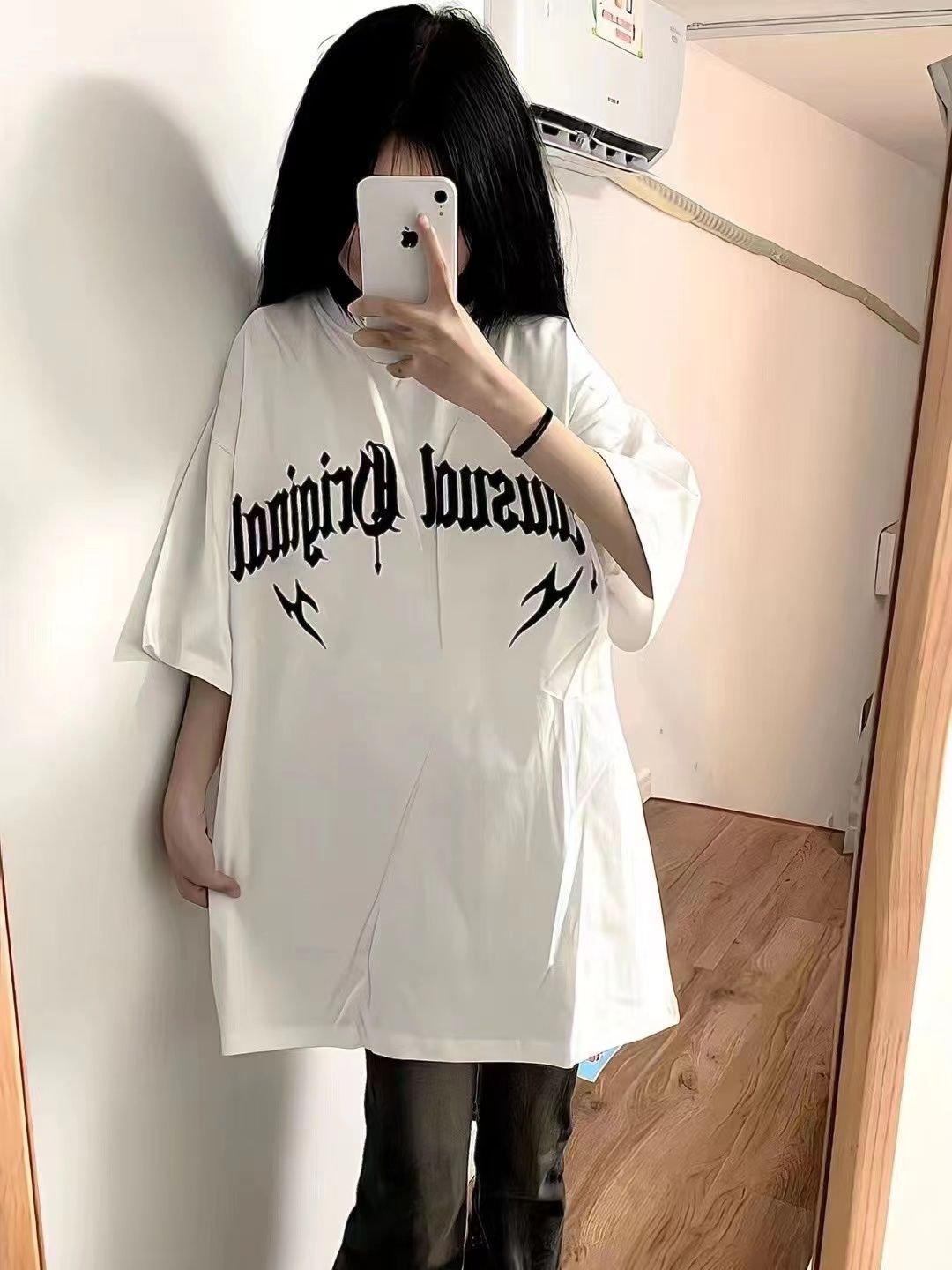 100%純棉夏季復古丅恤短袖女小眾oversize寬鬆顯瘦中長款百搭上衣