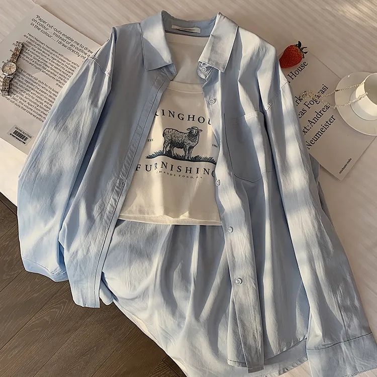 Lazy style green shirt top for women, spring and autumn Korean style loose salt style outer cardigan, versatile thin Hong Kong style jacket