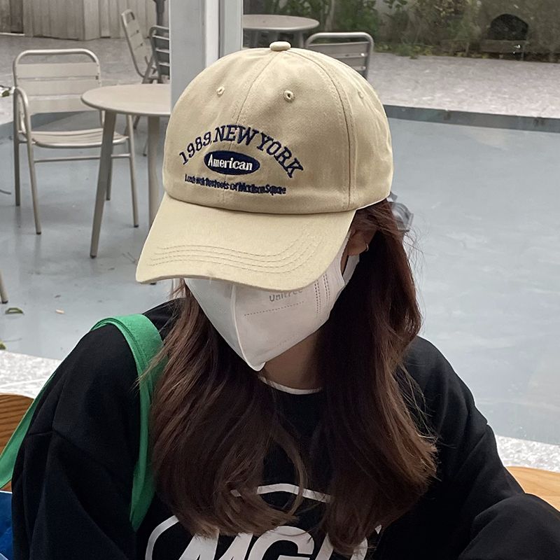 Baseball hat female spring and summer big head circumference wide eaves show face small couple soft top embroidery sunscreen sunshade peaked cap male
