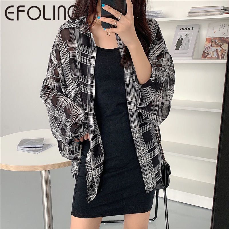 EFOLONG夏季防曬衣女外穿休閒百搭外套夏天度假風襯衫寬鬆顯瘦潮