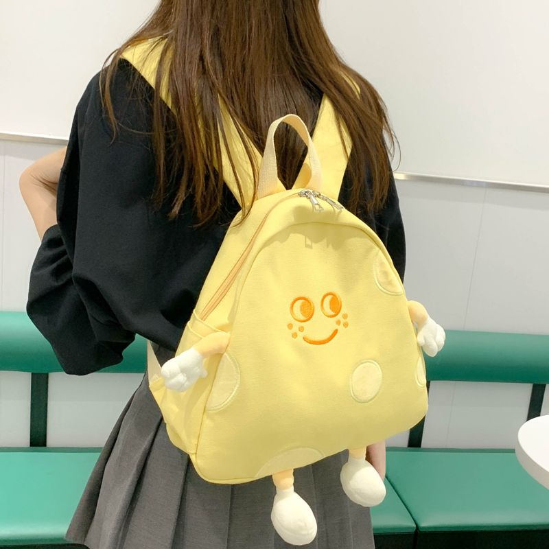 Xiaohongshu New Cute Cheese Canvas Backpack Female Cartoon Campus Backpack Japanese Soft Girl Student School Bag