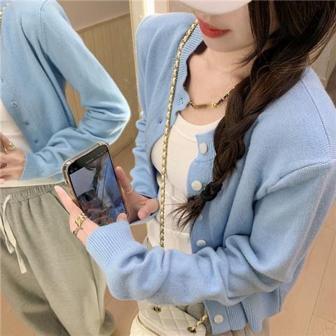減齡洋氣小眾上衣外穿短款開衫針織外套春秋新款韓版簡約開衫毛衣
