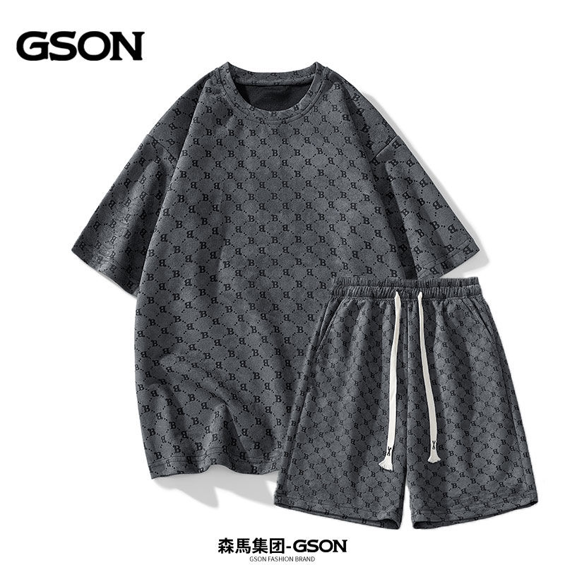 GSON运动套装男士夏季新款宽松装潮牌高级感男装帅气短裤