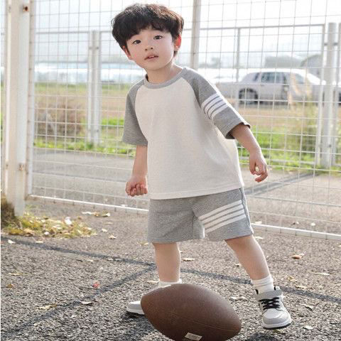 Cotton boys and girls sports and leisure suit summer new short-sleeved T-shirt children's baby vest shorts two-piece set