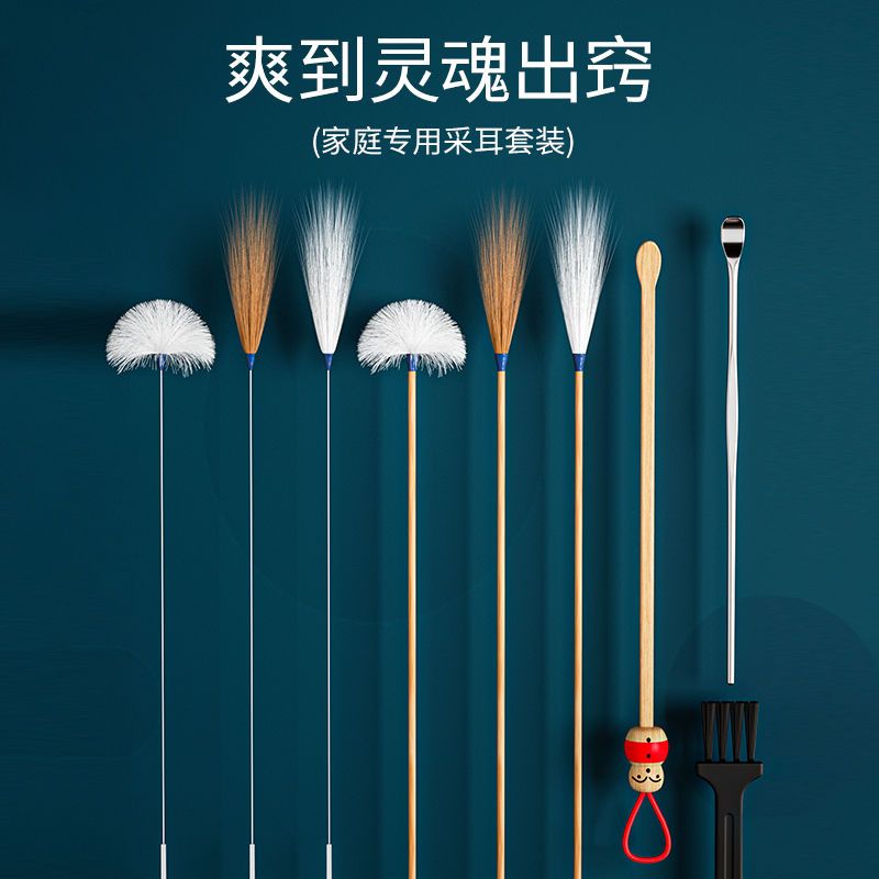 Ear-picking tool full set of professional set ear-picking artifact digging ear goose feather stick buckle fur feather digging ear spoon